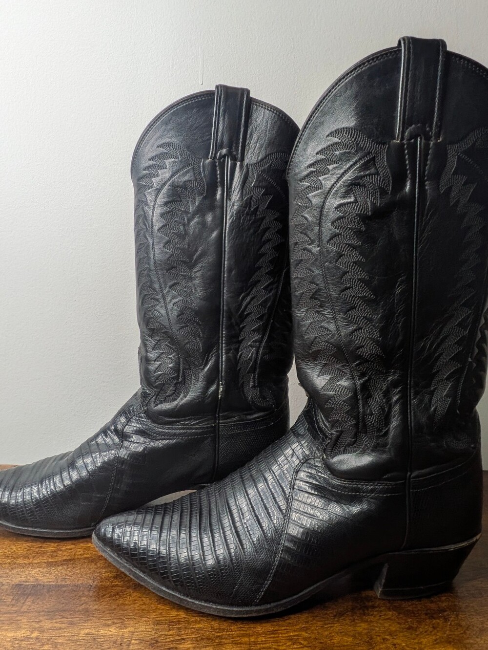 Justin Black Teju Lizard Western Cowboy Boots Women's Size 9B 2898 Pointed Toe